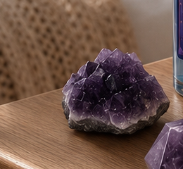 Carved crystal moon among crystal clusters